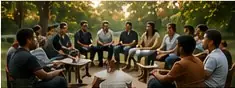 Multicultural community gathered outdoors